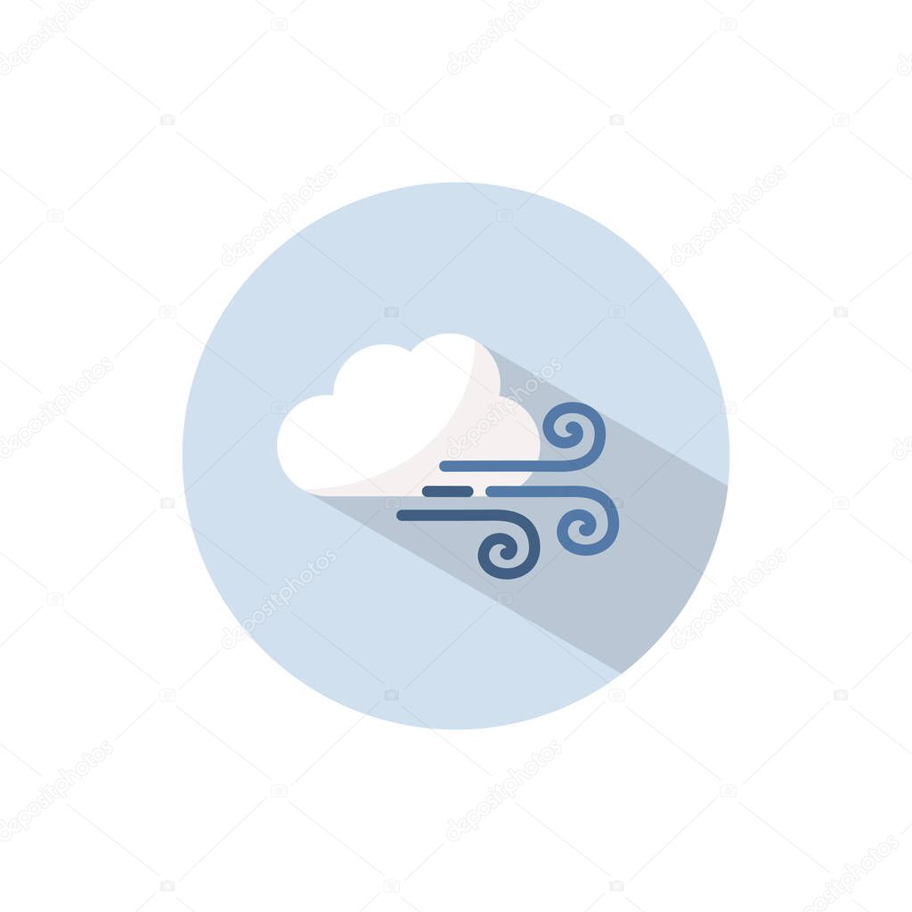 Strong wind and cloud. Flat icon on a circle. Weather vector illustration