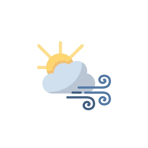 Viento Fuerte Sol Nube Icono Plano Ilustración Aislada Del Vector — Vector de stock