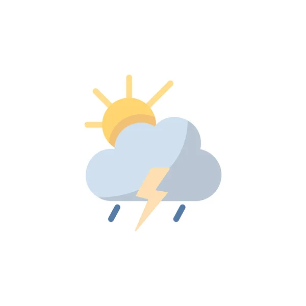 Tempesta Nuvole Sole Icona Piatta Illustrazione Del Vettore Meteo Isolato — Vettoriale Stock