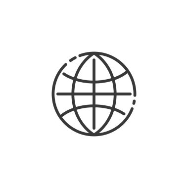 Dünya çapında ince çizgi ikonu. Dünya işareti. Dünya gezegeni. İnternet sitesi. Ana sayfa. Taslak ticaret vektör illüstrasyonu