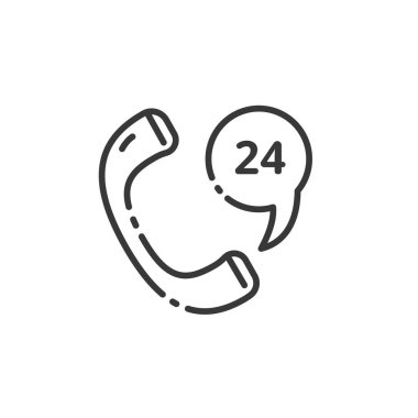 Telefon hizmeti 24 saat ince çizgi simgesi. Destek ve hizmet. Taslak ticaret vektör illüstrasyonu