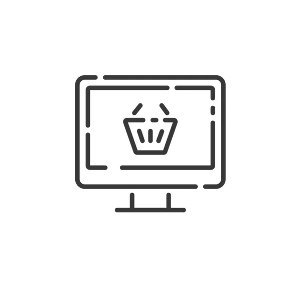 Çevrimiçi Mağaza Ince Çizgi Simgesi Bilgisayar Ekranı Alışveriş Sepeti Taslak — Stok Vektör