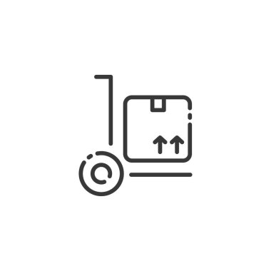 Teslimat el arabası ince çizgi simgesi. Kutulu nakliye arabası. Taslak ticaret vektör illüstrasyonu