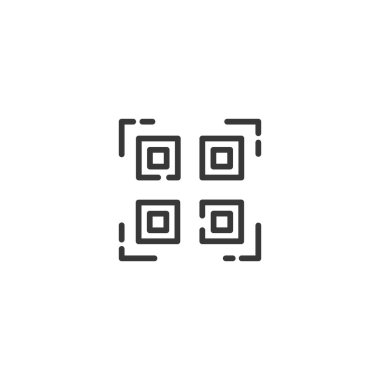 QR kodu ince çizgi simgesi. İnternet ve alışveriş ödeme teknolojisi. İzole edilmiş dış hat ticaret vektörü çizimi