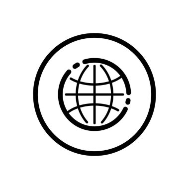 Küre. Dünya işareti. Dünya gezegeni. Bir çemberin içindeki ticari taslak simgesi. Vektör illüstrasyonu