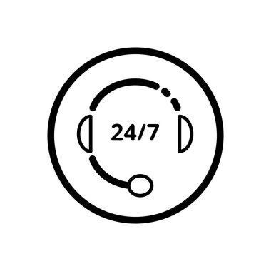 Merkezi ara. Kulaklık. 24-7 telefon asistanı. Bir çemberin içindeki ticari taslak simgesi. Vektör illüstrasyonu