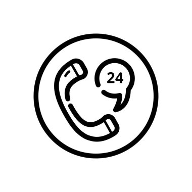 24 saat telefon servisi. Destek ve hizmet. Bir çemberin içindeki ticari taslak simgesi. Vektör illüstrasyonu
