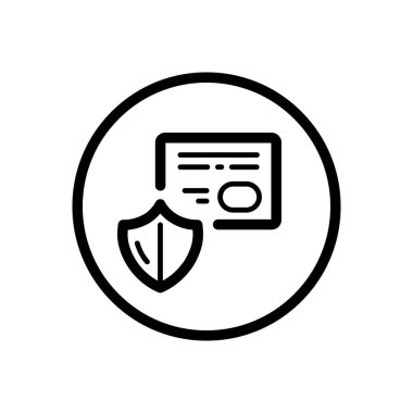 Güvenli ödeme. Kredi kartı ve güvenlik kalkanı. Bir çemberin içindeki ticari taslak simgesi. Vektör illüstrasyonu