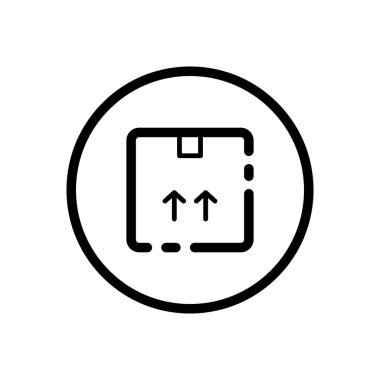 Ürün paketi. Nakliye ve teslimat kutusu. Bir çemberin içindeki ticari taslak simgesi. Vektör illüstrasyonu