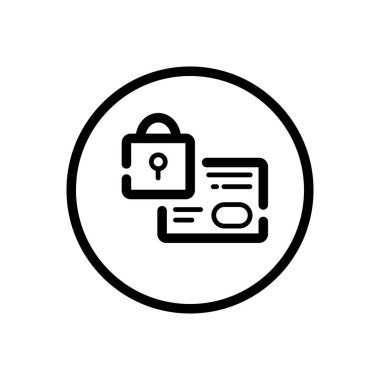 Güvenli kredi kartı ödemesi. Güvenlik kilidi. Bir çemberin içindeki ticari taslak simgesi. Vektör illüstrasyonu