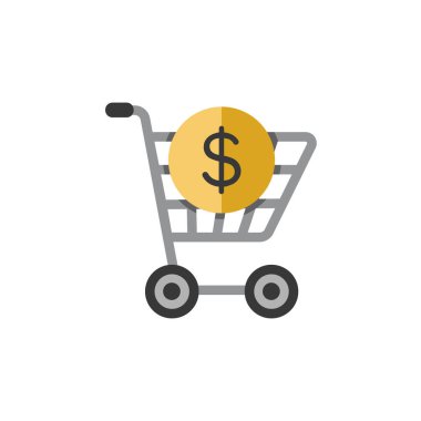 Alışveriş arabası. Dolar sembolü. Düz renk simgesi. Ticari vektör illüstrasyonu