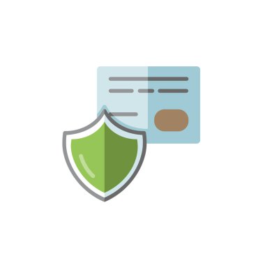 Güvenli ödeme. Kredi kartı ve güvenlik kalkanı. Düz renk simgesi. Ticari vektör illüstrasyonu