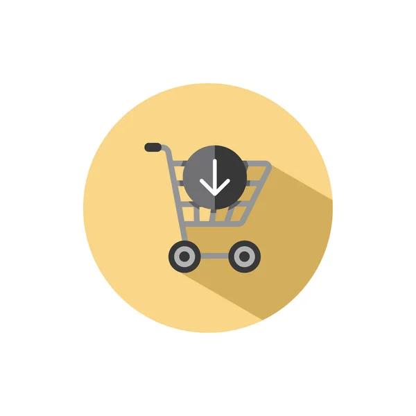 Carro Compras Flecha Abajo Icono Plano Círculo Comercio Vector Ilustración — Archivo Imágenes Vectoriales