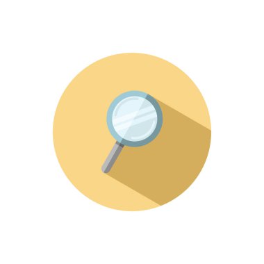 Büyüteç. Arama ve analiz. Daire şeklinde düz bir simge. Ticari vektör illüstrasyonu