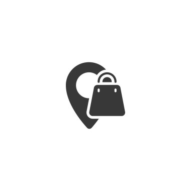 Konum. Alışveriş çantası. İzole edilmiş bir ikon. Ticari kabartma vektör illüstrasyonu