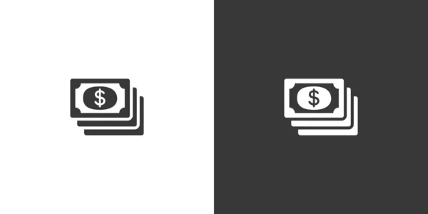紙幣だ 現金だ 黒と白の背景に独立したアイコン コマースグリフベクトル図 — ストックベクタ