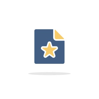 Document. Paper with star. Icon with shadow. Commerce glyph vector illustration