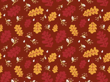 Sonbahar pürüzsüz desen ayarlandı. Tasarımı farklı renklerde bırakır. Renkli vektör illüstrasyonu