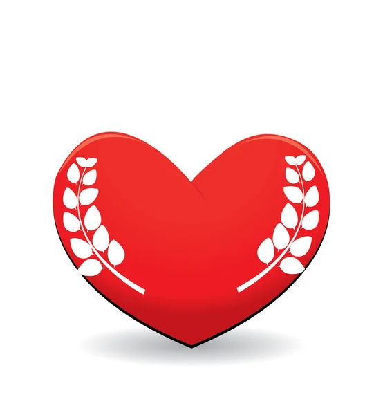 Coeur rouge avec feuille — Image vectorielle