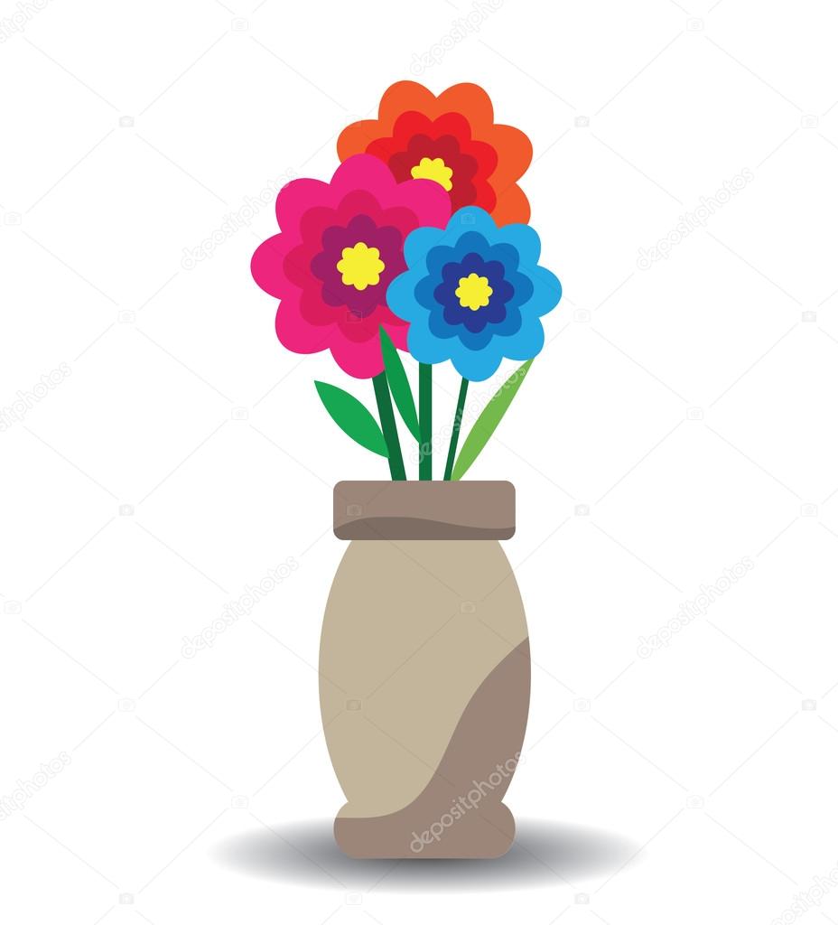 flowers and vase composition, isolated on white