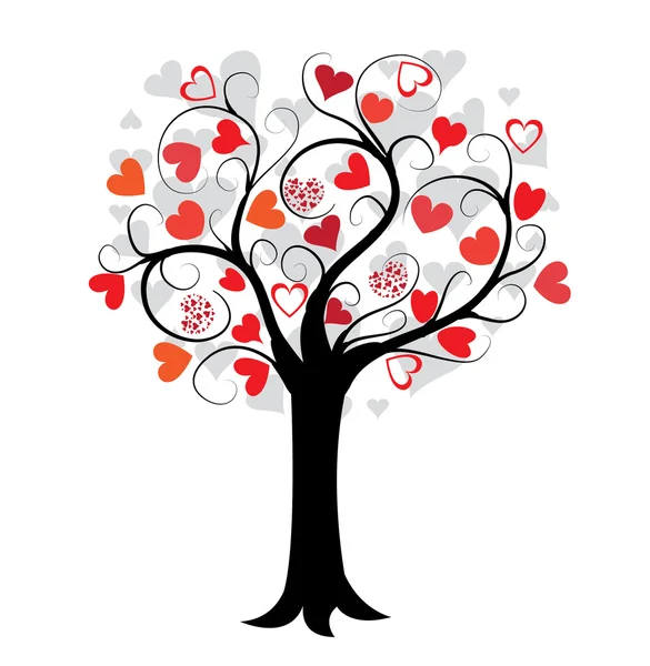 Árvore de amor com corações vermelhos — Vetor de Stock