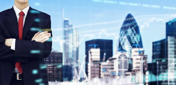 Businessman and bank office building — Stock Photo, Image