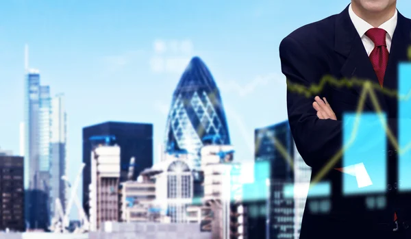 Businessman and bank office building — Stock Photo, Image