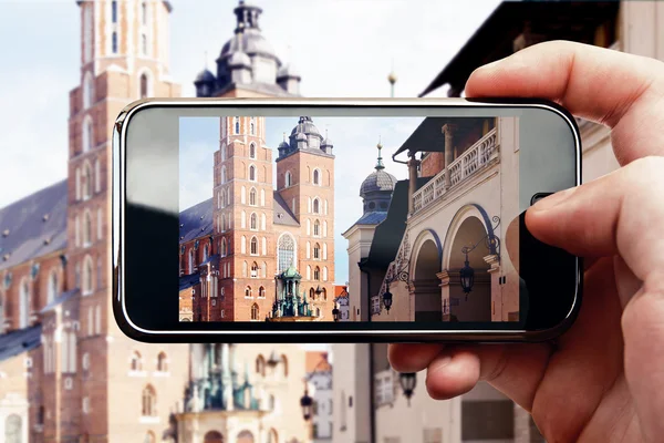 Chytrý telefon mobilní fotografie v Krakově — Stock fotografie