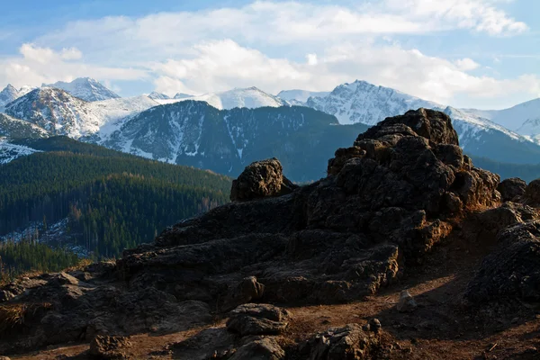 Montanha paisagem nevada com rochas — Fotografia de Stock