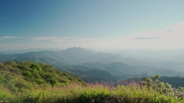 Vista ampla sobre o ponto de vista popular no pico mais alto da Tailândia no Doi Inthanon National Park — Vídeo de Stock