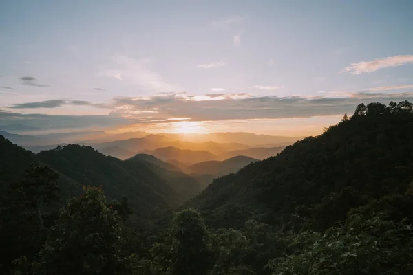 Landskap Med Vacker Solnedgång Bergen Chiang Mai Thailand — Stockfoto