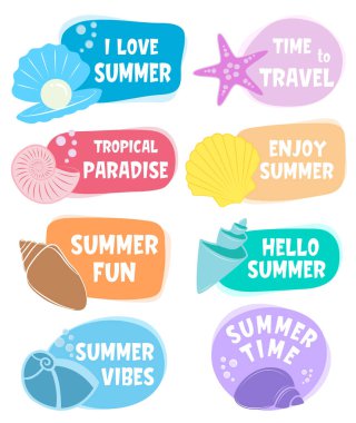 Yaz tatili, seyahat, plaj tatili, vektör illüstrasyonları.