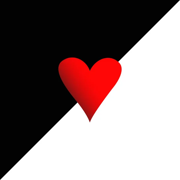 黒と白の背景に赤いハート — ストックベクタ