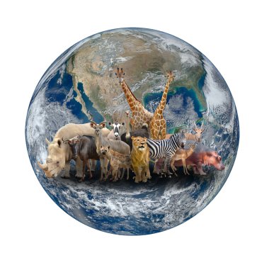 group of africa animal with planet earth clipart