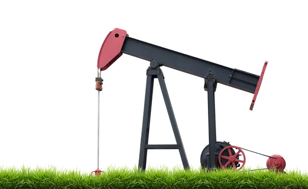 Pumpjack with green grass isolated — 图库照片