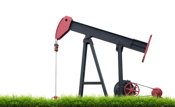 Pumpjack with green grass isolated — Φωτογραφία Αρχείου