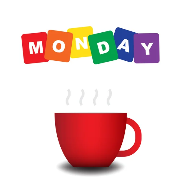 Colourful text Monday with red cup — Stock Vector