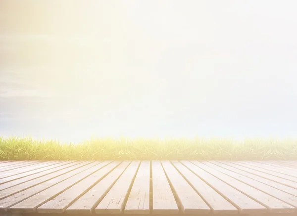 Wooden terrace and blue sky — Stock Photo, Image