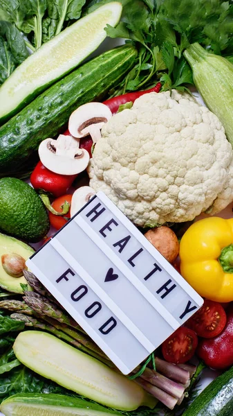 Vários Vegetais Fundo Conceito Alimentação Saudável Deitado Legumes Frescos Ervas — Fotografia de Stock