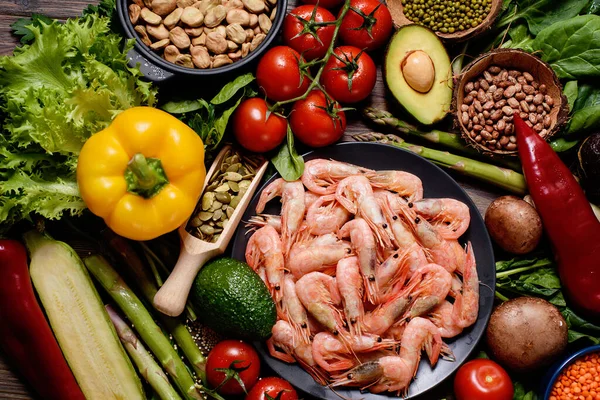 Dieta Balanceada Alimentos Orgânicos Saudáveis Comida Limpa Flat Lay Legumes — Fotografia de Stock