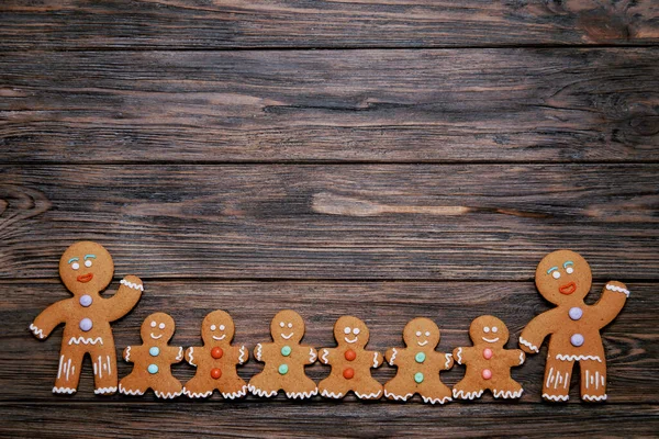 Peperkoek Man Koekjes Houten Achtergrond Gelukkig Nieuwjaar Feestdagen Kerst Nieuwjaarscompositie — Stockfoto