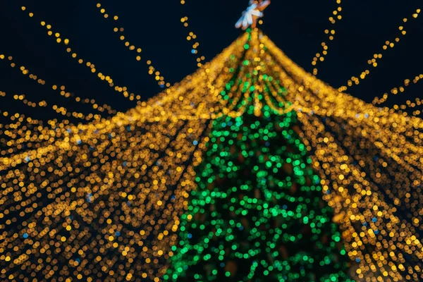 Lehký Bokeh Rozostřil Pozadí Rozmazané Fotografie Kyjev Hlavní Vánoční Stromeček — Stock fotografie