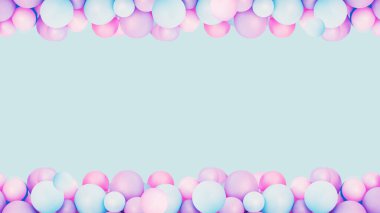 Renkli balonlar arka plan, parlak pembe ve naneli pastel renkli ve yumuşak odaklı. Parti balonları çocuklar için fotoğraf duvarı doğum günü süslemesi. Düğün için arka plan, yıldönümü, doğum günü.