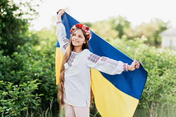 Ukraine Independence Flag Day Constitution Day Ukrainian Child Girl Embroidered — Stock Photo, Image