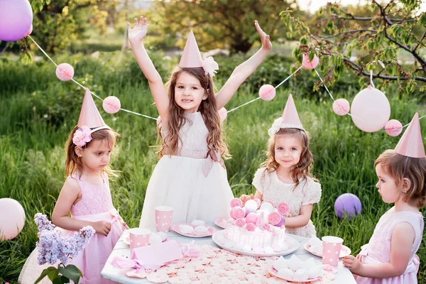 Pesta Ulang Tahun Anak Anak Luar Ruangan Kelompok Anak Anak — Stok Foto