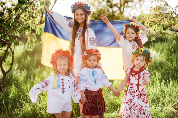 Ukraine Independence Flag Day Constitution Day Ukrainian Group Children Embroidered — Stock Photo, Image