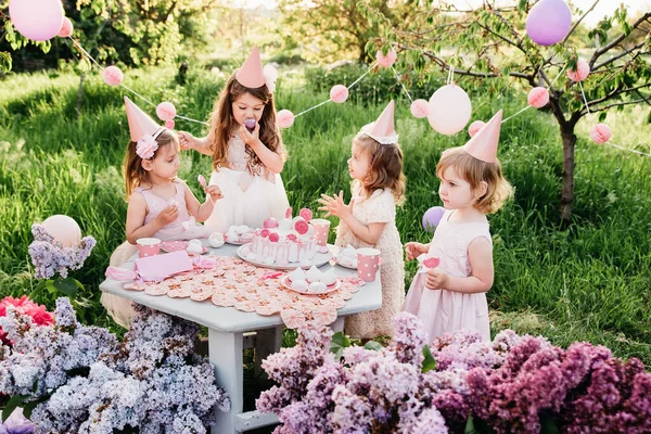 Pesta Ulang Tahun Anak Anak Luar Ruangan Kelompok Anak Anak — Stok Foto