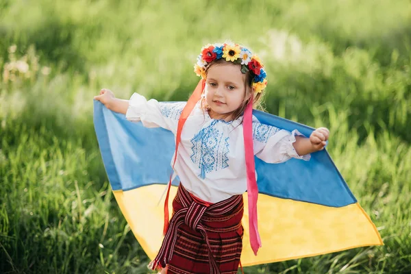 День Річниці Незалежності України День Конституції Українська Дівчинка Вишитій Сорочці — стокове фото