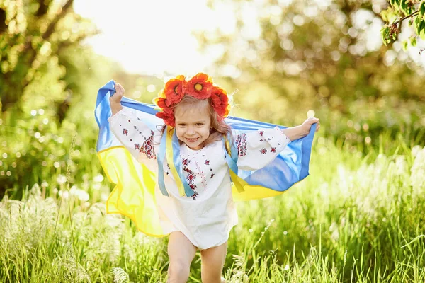 Ukraines Independence Flag Day Verfassungstag Ukrainisches Mädchen Besticktem Hemd Vyshyvanka — Stockfoto