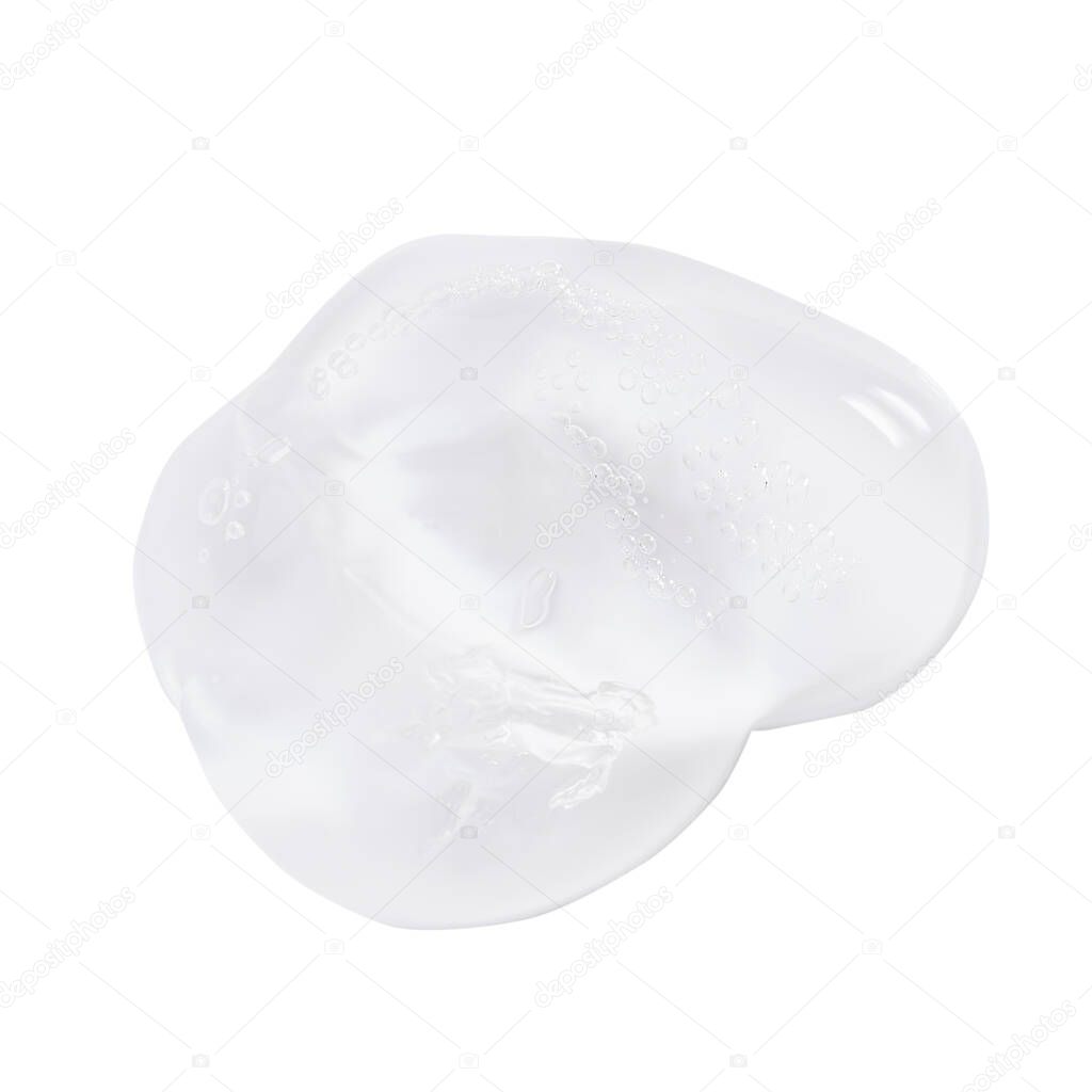 Close up macro Aloe vera gel serum cosmetic texture isolated on white background with bubbles clipping path. Cruelty free. Lemongrass gel skincare product. antibacterial liquid moisturizing.